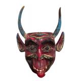 LL - Demon Mask - Vintage Hand-Carved Wood with Horns
