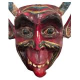LL - Demon Mask - Vintage Hand-Carved Wood with Horns
