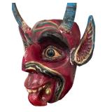 LL - Demon Mask - Vintage Hand-Carved Wood with Horns