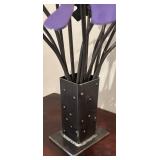 LL - Cast-Iron Floral Arrangement - Black Metal Vase with Purple Flowers