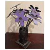 LL - Cast-Iron Floral Arrangement - Black Metal Vase with Purple Flowers