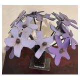 LL - Cast-Iron Floral Arrangement - Black Metal Vase with Purple Flowers