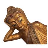 LL - Buddha Reclining Statue - Vintage Gold Gilded