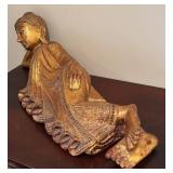 LL - Buddha Reclining Statue - Vintage Gold Gilded