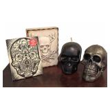 LL - Sid Dickens Skull Plaque Memory Block, The Book of Skulls Book & Skull Candles