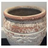 G - Distressed Planter Pot with Embossed Leaf Motif