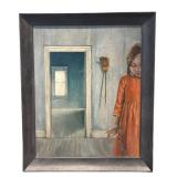 LLR - Original Painting Girl in Orange Dress with Broom by Mary Dahl