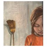 LLR - Original Painting Girl in Orange Dress with Broom by Mary Dahl
