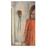 LLR - Original Painting Girl in Orange Dress with Broom by Mary Dahl