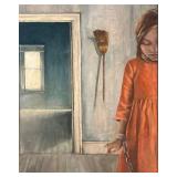 LLR - Original Painting Girl in Orange Dress with Broom by Mary Dahl