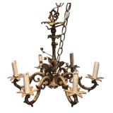 LLR - Vintage Brass Chandelier - 6-Arm Leaf Motif Rococo