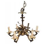 LLR - Vintage Brass Chandelier - 6-Arm Leaf Motif Rococo