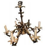 LLR - Vintage Brass Chandelier - 6-Arm Leaf Motif Rococo