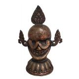 LLR - Bronze Tibetan Skull Altar Statue -Buddhist Ritual Figure