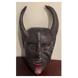 LL - Vintage Carved Wooden Mask with Horns