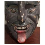 LL - Vintage Carved Wooden Mask with Horns