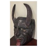 LL - Vintage Carved Wooden Mask with Horns