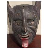 LL - Vintage Carved Wooden Mask with Horns