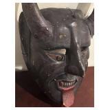 LL - Vintage Carved Wooden Mask with Horns