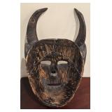 LL - Vintage Carved Wooden Mask with Horns