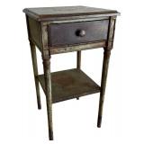 G - Metal End Table with One Drawer, Patina Finish