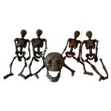 LLC - Set of 4 Metal Skeleton & Skull Sculptures