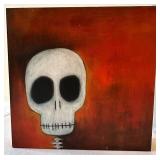 LLC - Halloween Original Art Trio: Witch Riding Broom, Skull on Wood, Devil in Frame