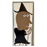 LLC - Halloween Original Art Trio: Witch Riding Broom, Skull on Wood, Devil in Frame
