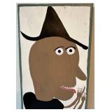 LLC - Halloween Original Art Trio: Witch Riding Broom, Skull on Wood, Devil in Frame