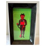 LLC - Halloween Original Art Trio: Witch Riding Broom, Skull on Wood, Devil in Frame