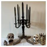 G - Halloween Decor - Candelabra, Three Skulls and a Thompson Ferrier Bonaparte Gothic Skull Candle