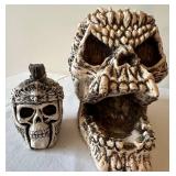 G - Halloween Decor - Candelabra, Three Skulls and a Thompson Ferrier Bonaparte Gothic Skull Candle