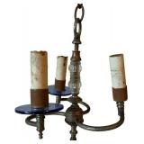 LLC - Chandelier - Rustic Candle-Style with Glass Bead Column and Blue Glass Discs