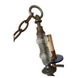 LLC - Chandelier - Rustic Candle-Style with Glass Bead Column and Blue Glass Discs