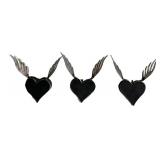 LLC - Set of Three Artisan Crafted Flying Hearts with Wings - Metal Decor