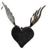 LLC - Set of Three Artisan Crafted Flying Hearts with Wings - Metal Decor