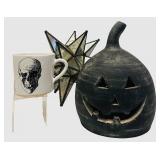 LLR - Halloween Decor Trio - Distressed Black Pumpkin Jack-O