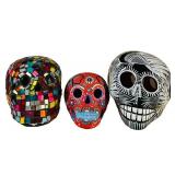 LLR - 3-Piece Mosaic Glass Skull Set - Hand-Painted