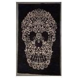 LLS - Rug - Floral Skull Pattern, 38 x 63 in, Black & Ivory