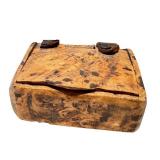 Antique Wooden Match Safe with Leather Hinges
