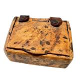 Antique Wooden Match Safe with Leather Hinges