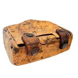 Antique Wooden Match Safe with Leather Hinges