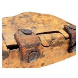 Antique Wooden Match Safe with Leather Hinges