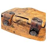 Antique Wooden Match Safe with Leather Hinges
