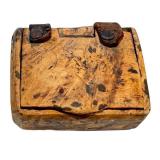 Antique Wooden Match Safe with Leather Hinges