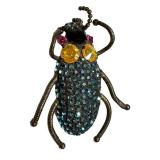 Bauer Bejeweled Beetle Brooch 2.75" L Rhinestone Pin