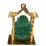 14K Gold Jade Buddha Pendant - Green Jade Carving