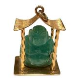 14K Gold Jade Buddha Pendant - Green Jade Carving