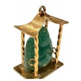 14K Gold Jade Buddha Pendant - Green Jade Carving