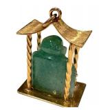 14K Gold Jade Buddha Pendant - Green Jade Carving